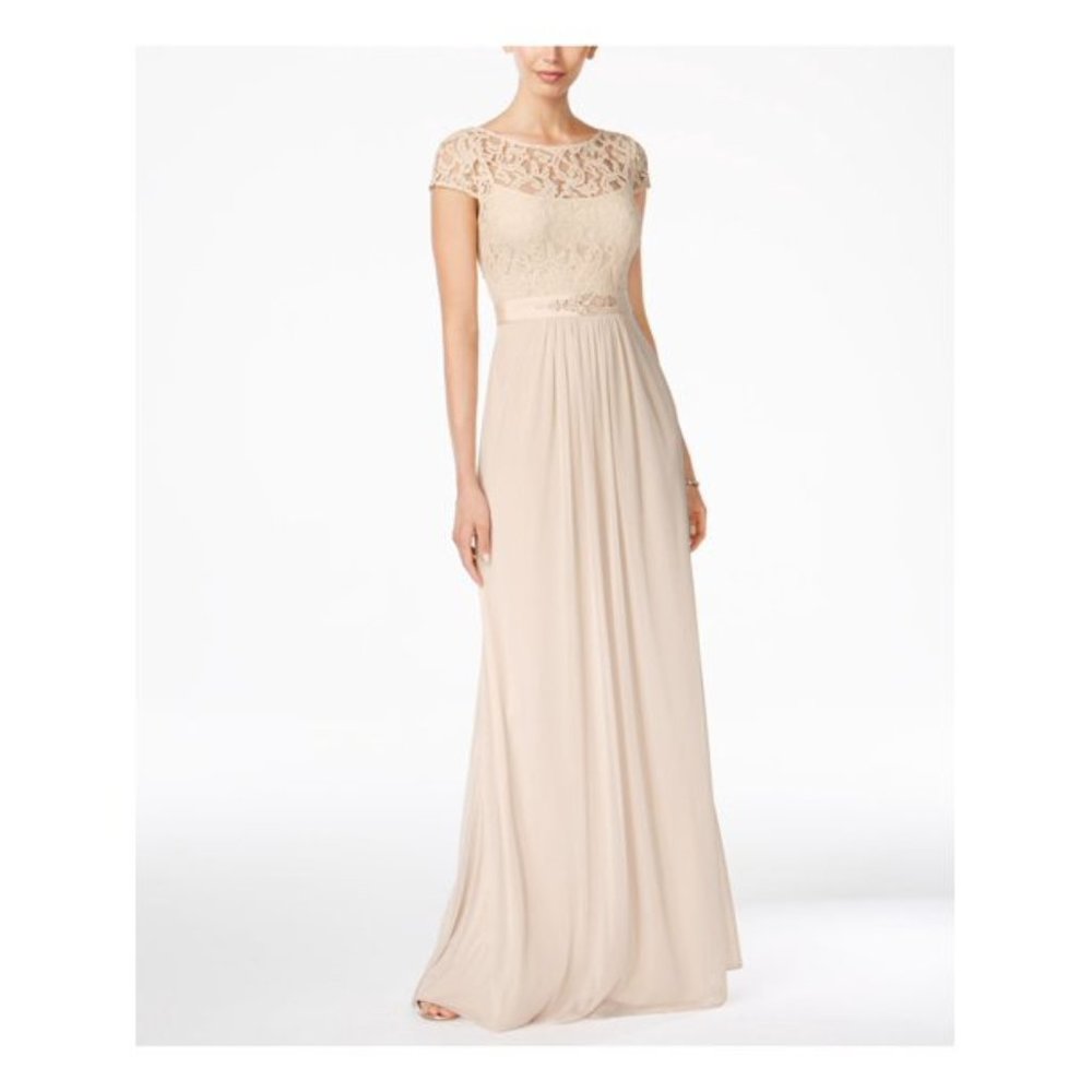 ADRIANNA PAPELL NWT $179 Romance Stretch Tulle Almond Pinky Dress 12